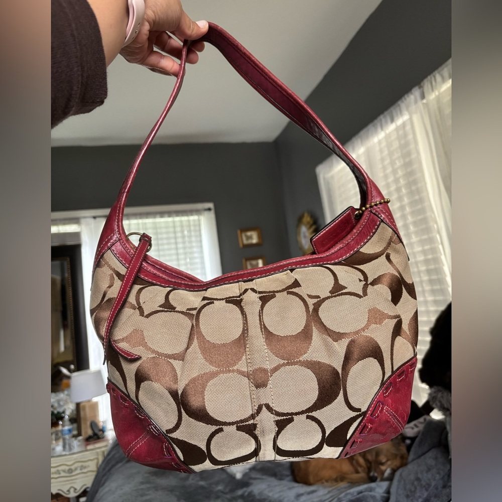 Coach Red Leather Signature Canvas Ergo Shoulder Purse